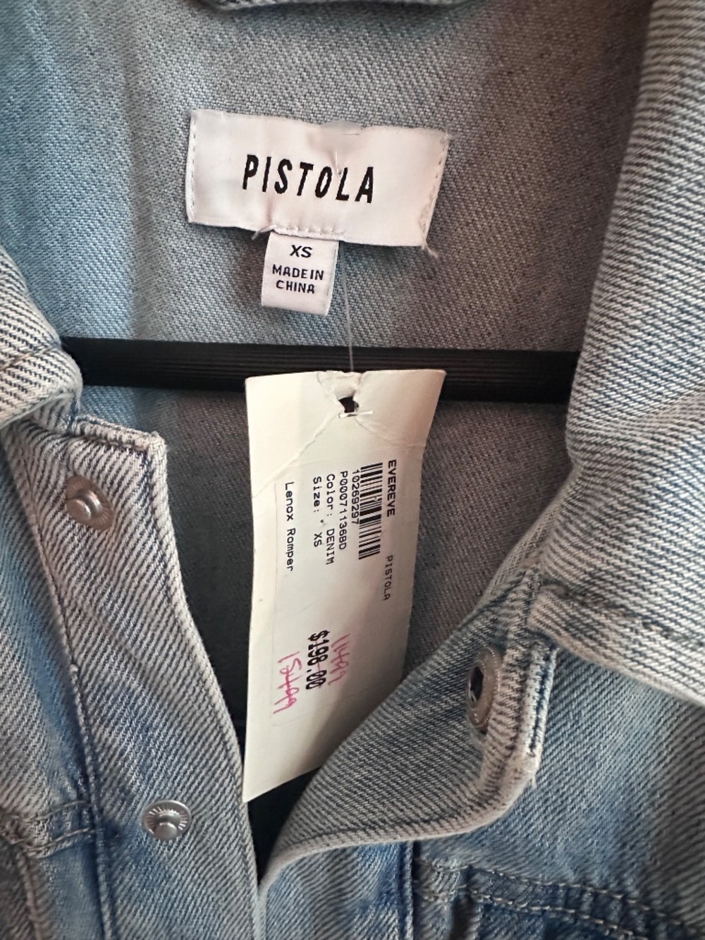 Pistola Everly XS Denim Romper Light Wash Sleeveless Utility Jean Shorts NWT - Picture 3 of 9
